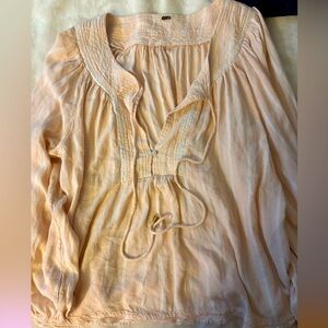 Free People Peasant, Pirate, Milkmaid, Balloon Sleeve,Cropped Top, Size L, pink